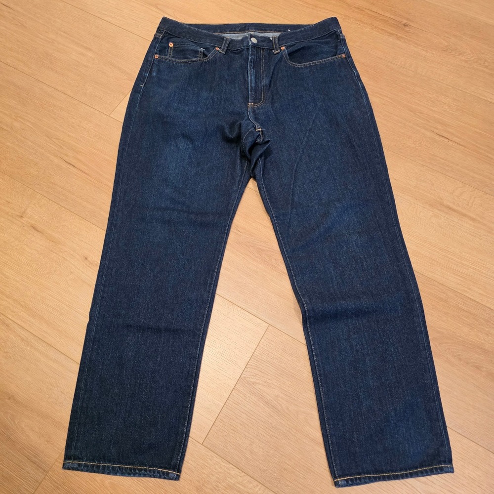 Muji Mens Straight Leg Indigo Blue Cotton Denim Jeans 35 x 30 Dark Wash